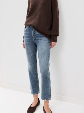 Agolde High-Rise Straight-Leg Jeans in Mid Blue Wash